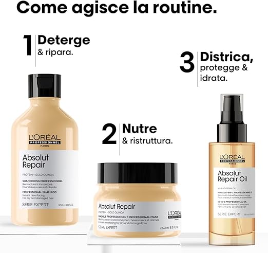Cofanetto Absolut Repair Trio L'oreal Professionnel Cofanetto regalo con Shampoo, Maschera E Olio 10 In1 Per Capelli Secchi E Danneggiati