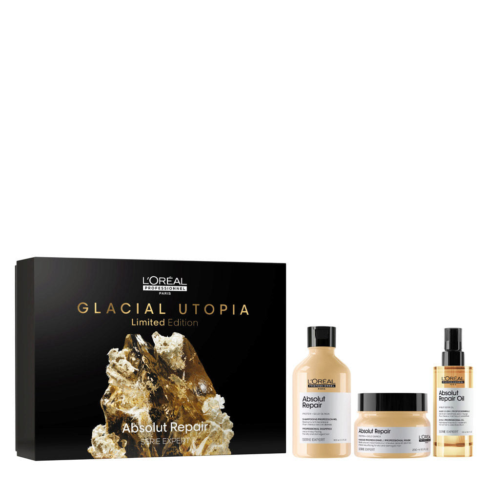 Cofanetto Absolut Repair Trio L'oreal Professionnel Cofanetto regalo con Shampoo, Maschera E Olio 10 In1 Per Capelli Secchi E Danneggiati